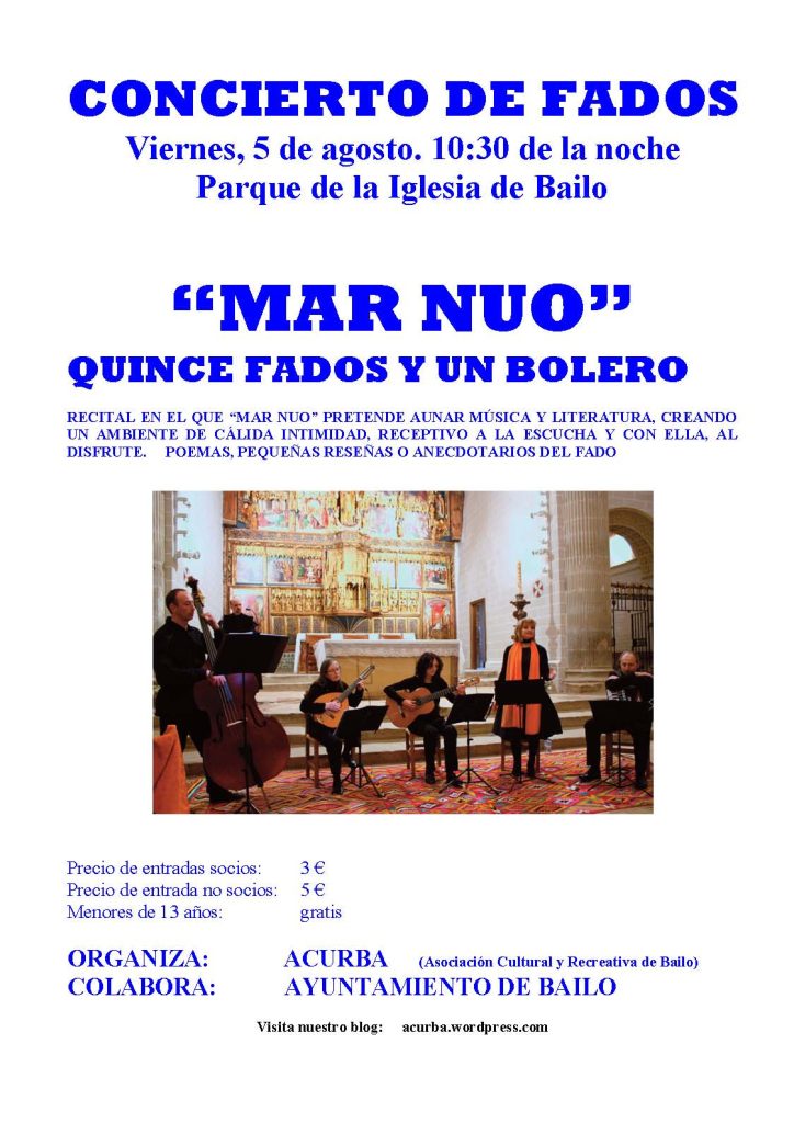 Cartel del concierto de fados «Mar Nuo» en Bailo