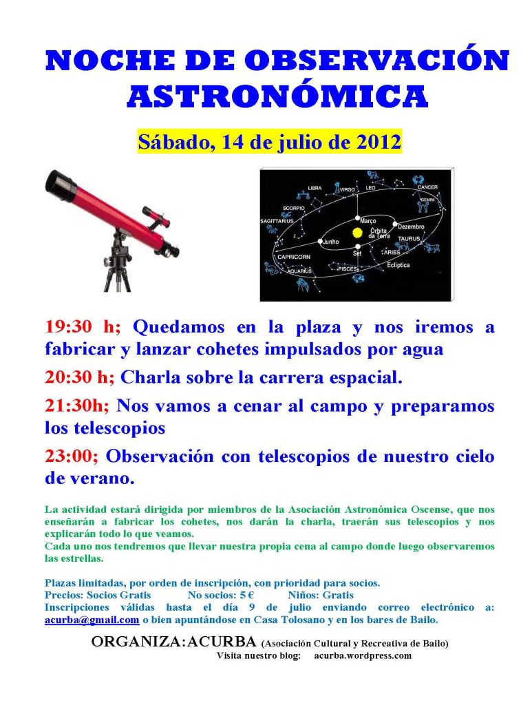 Cartel de la noche de observación astronómica en Bailo