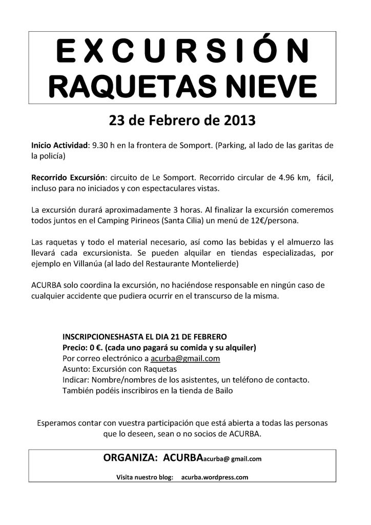 Cartel de la excursión con raquetas de nieve 2013
