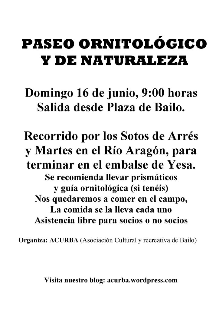 Cartel del paseo ornitológico por los sotos de Arrés