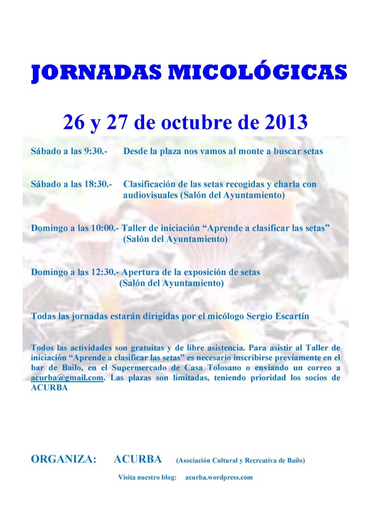 Cartel de las Jornadas micológicas de Bailo 2013