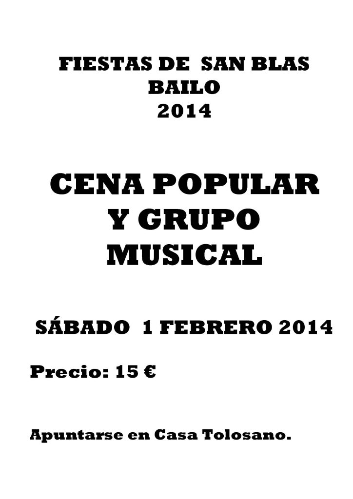 Cartel de la cena de San Blas 2014 en Bailo