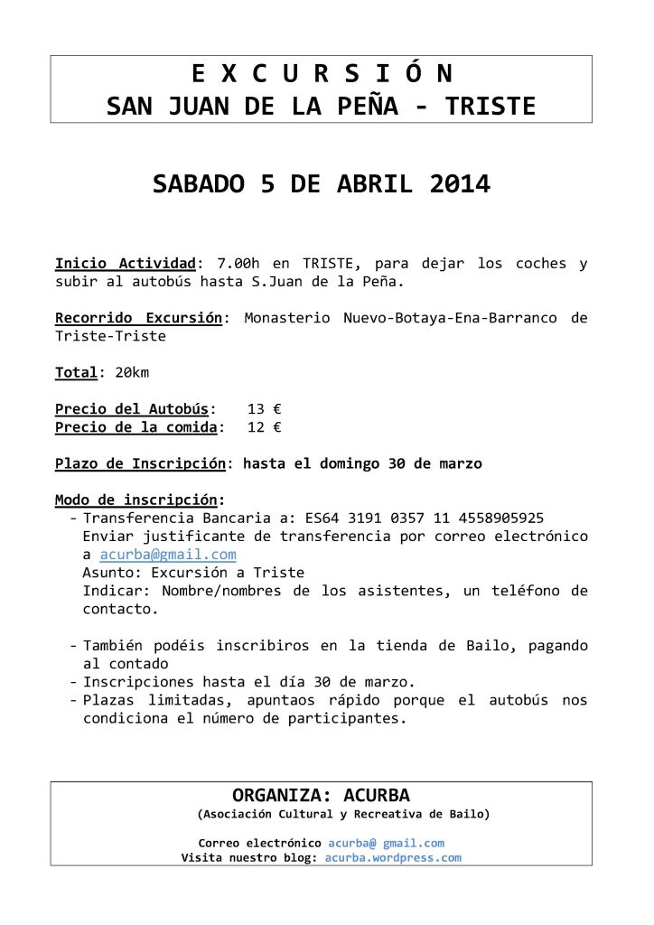 Cartel de la excursión San Juan de la Peña–Triste