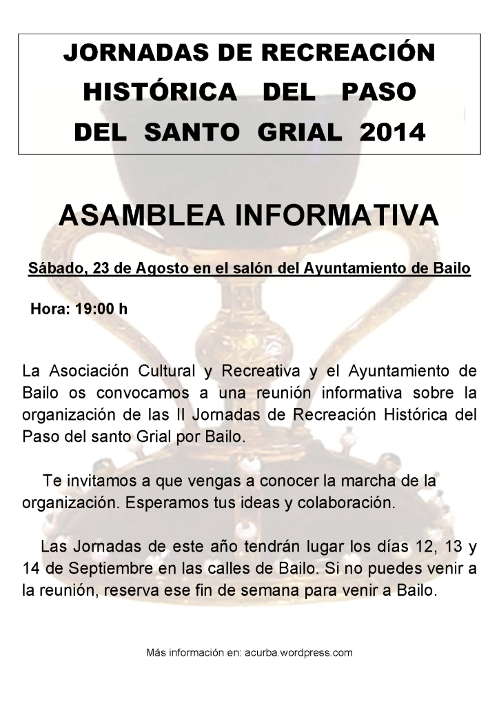 Convocatoria de la asamblea de la recreación del Santo Grial 2014